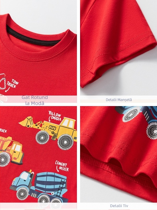 Tricou de vară pentru băieți, cu mânecă scurtă, din bumbac pur, imprimat, roșu, topuri, băieți, en-gros, îmbrăcăminte pentru copii, la modă, 2025, pentru copii
