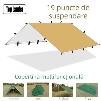 Cort de camping în aer liber, multifuncțional, cu baldachin pătrat, rezistent la ploaie, protecție solară, acoperit cu argint, cu baldachin, pentru camping, grătar, copertină