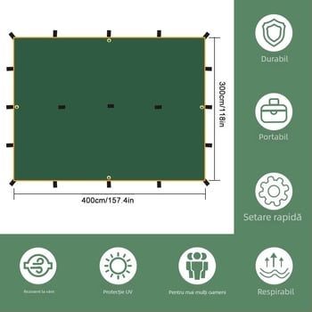 Cort de camping în aer liber, multifuncțional, cu baldachin pătrat, rezistent la ploaie, protecție solară, acoperit cu argint, cu baldachin, pentru camping, grătar, copertină