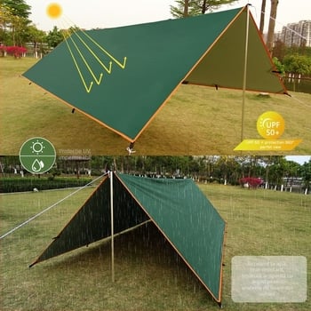 Cort de camping în aer liber, multifuncțional, cu baldachin pătrat, rezistent la ploaie, protecție solară, acoperit cu argint, cu baldachin, pentru camping, grătar, copertină