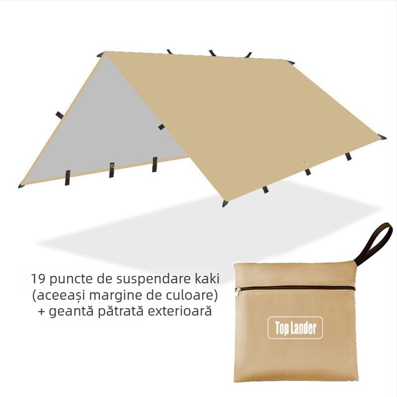 Cort de camping în aer liber, multifuncțional, cu baldachin pătrat, rezistent la ploaie, protecție solară, acoperit cu argint, cu baldachin, pentru camping, grătar, copertină