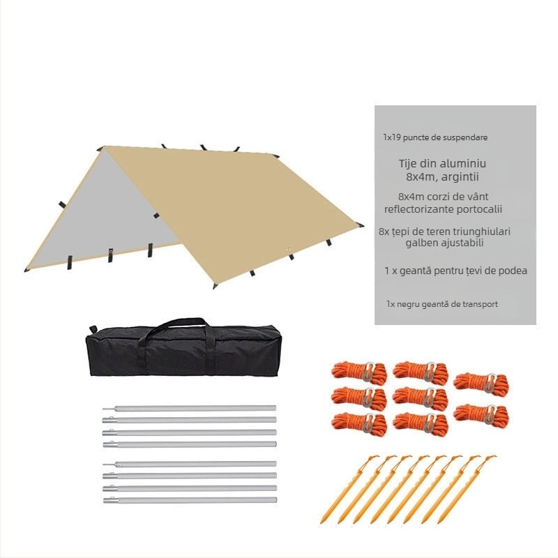 Cort de camping în aer liber, multifuncțional, cu baldachin pătrat, rezistent la ploaie, protecție solară, acoperit cu argint, cu baldachin, pentru camping, grătar, copertină