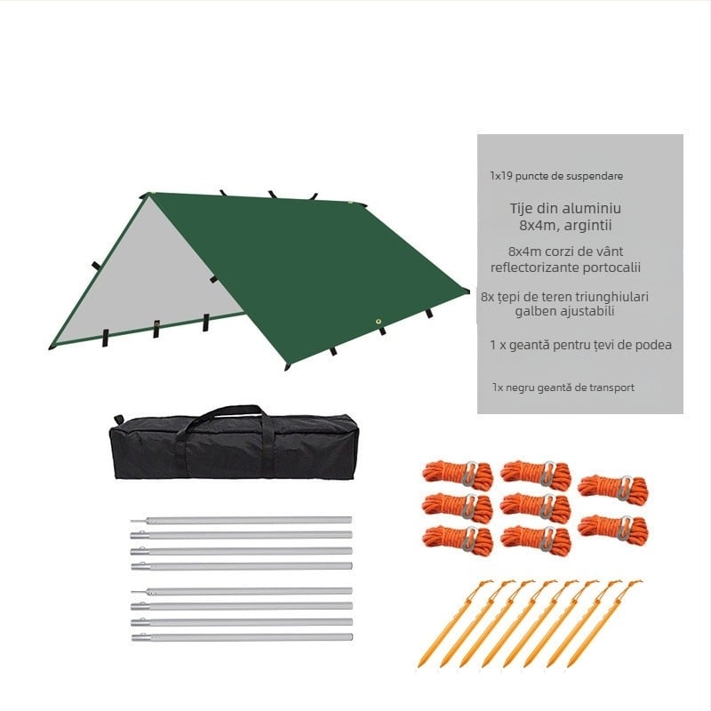 Cort de camping în aer liber, multifuncțional, cu baldachin pătrat, rezistent la ploaie, protecție solară, acoperit cu argint, cu baldachin, pentru camping, grătar, copertină