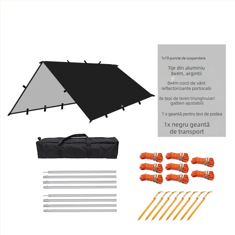 Cort de camping în aer liber, multifuncțional, cu baldachin pătrat, rezistent la ploaie, protecție solară, acoperit cu argint, cu baldachin, pentru camping, grătar, copertină