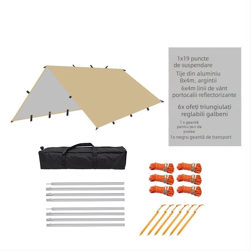 Cort de camping în aer liber, multifuncțional, cu baldachin pătrat, rezistent la ploaie, protecție solară, acoperit cu argint, cu baldachin, pentru camping, grătar, copertină