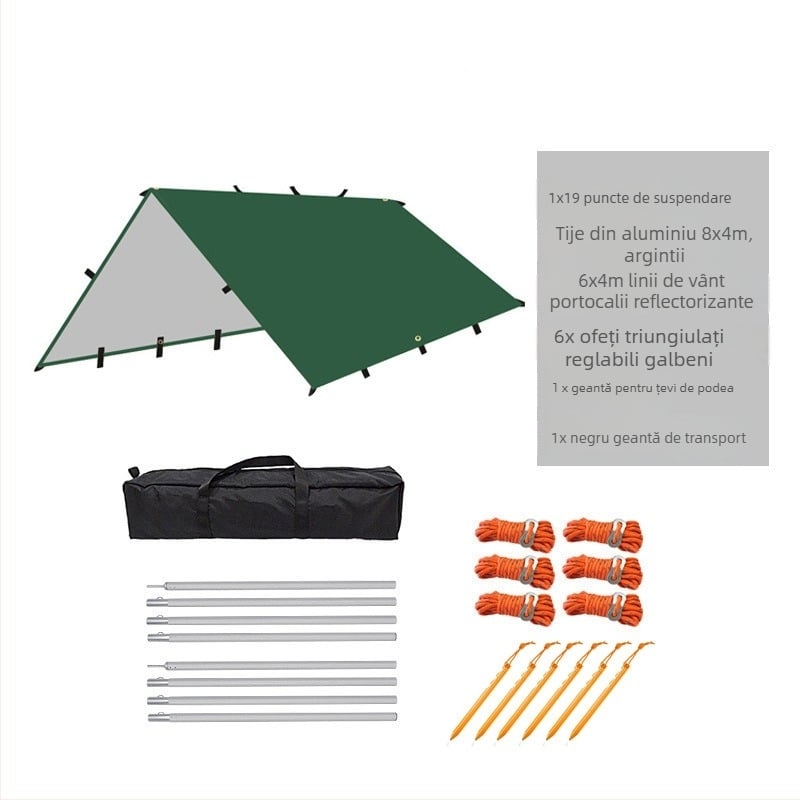 Cort de camping în aer liber, multifuncțional, cu baldachin pătrat, rezistent la ploaie, protecție solară, acoperit cu argint, cu baldachin, pentru camping, grătar, copertină