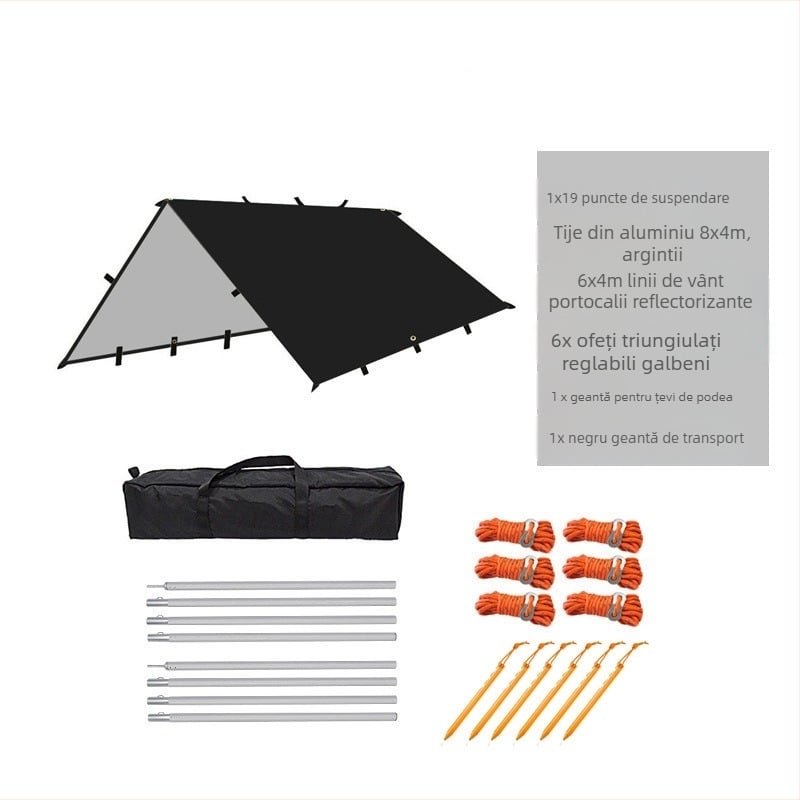 Cort de camping în aer liber, multifuncțional, cu baldachin pătrat, rezistent la ploaie, protecție solară, acoperit cu argint, cu baldachin, pentru camping, grătar, copertină