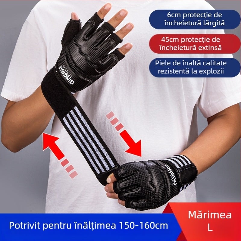Mănuși de box cu jumătate de deget, mănuși de box profesionale MMA, cu sac de nisip pentru antrenament pentru bărbați și copii, cu jumătate de deget