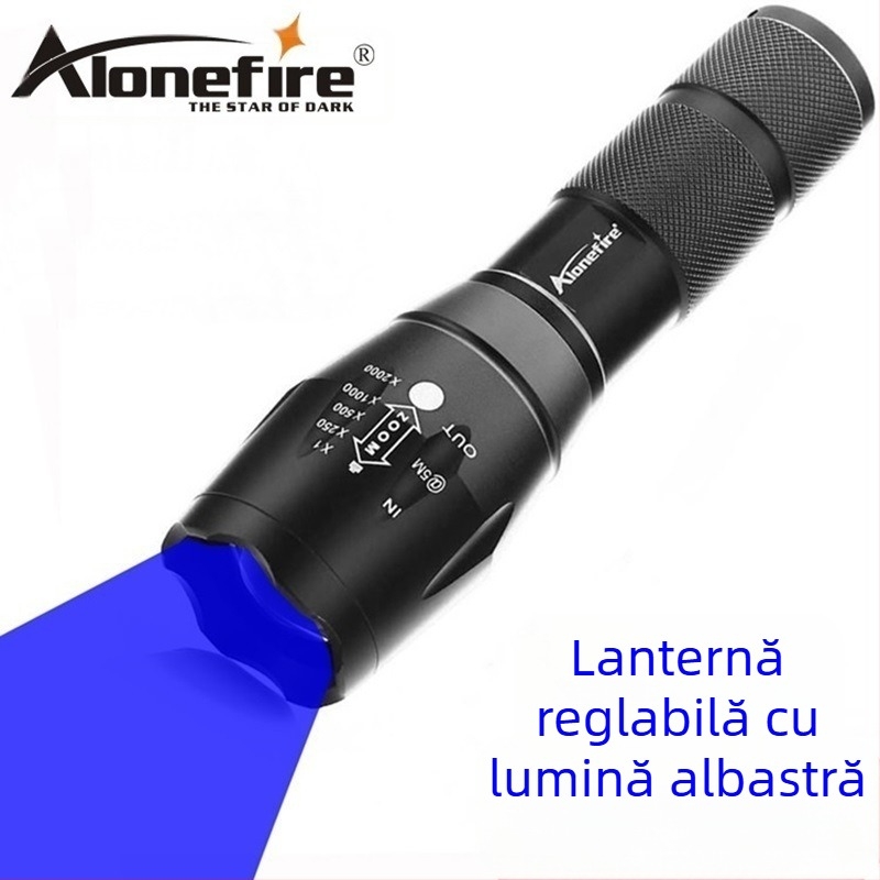 Lanternă cu lumină albastră A100/E17, lanternă LED transfrontalieră, lanternă cu focalizare și rază lungă de acțiune