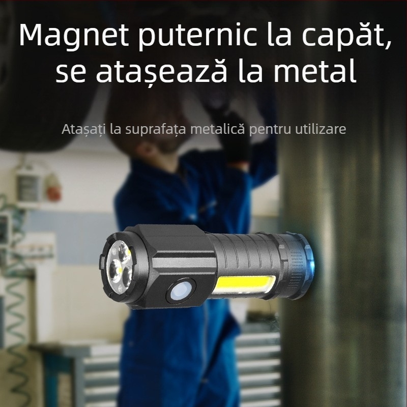 Lanternă mică transfrontalieră cu trei ochi COB, lumină laterală portabilă, stilou de evidențiere, clip, lumină de inspecție a lucrărilor, iluminat exterior magnetic puternic