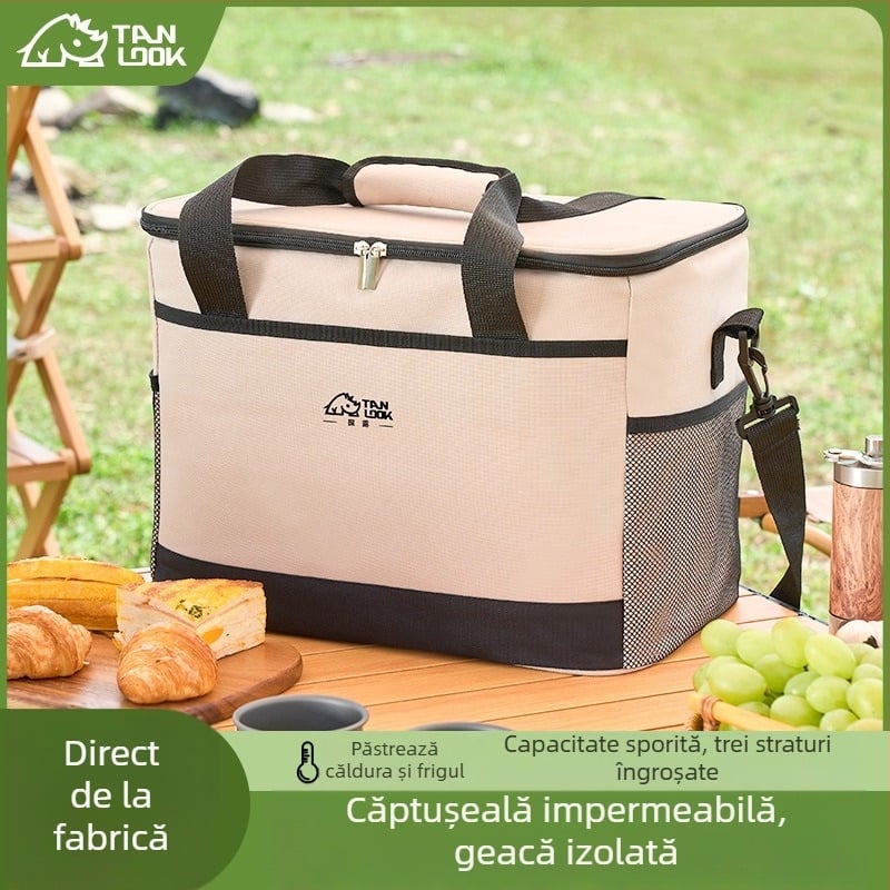 Geantă de izolație pentru explorare, geantă de gheață transfrontalieră, portabilă, pentru camping, în aer liber, capacitate mare, impermeabilă, pentru acasă, cu izolație rece, geantă de picnic