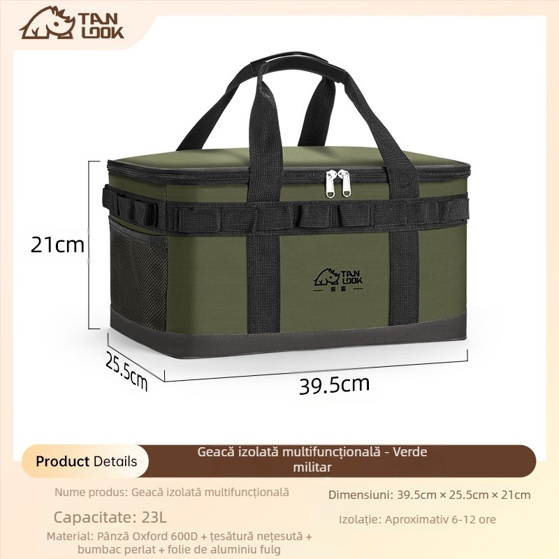 Geantă de izolație pentru explorare, geantă de gheață transfrontalieră, portabilă, pentru camping, în aer liber, capacitate mare, impermeabilă, pentru acasă, cu izolație rece, geantă de picnic