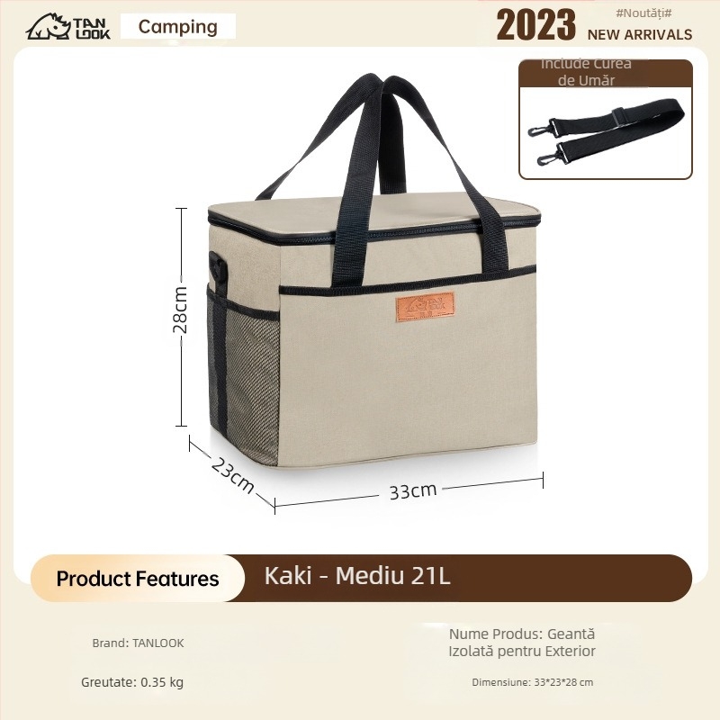 Geantă de izolație pentru explorare, geantă de gheață transfrontalieră, portabilă, pentru camping, în aer liber, capacitate mare, impermeabilă, pentru acasă, cu izolație rece, geantă de picnic