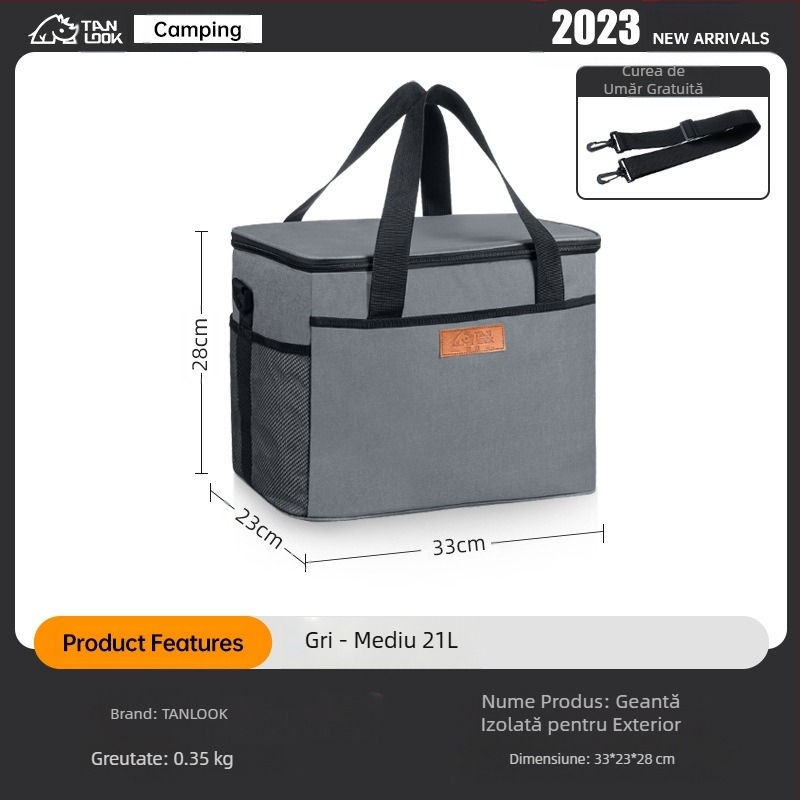 Geantă de izolație pentru explorare, geantă de gheață transfrontalieră, portabilă, pentru camping, în aer liber, capacitate mare, impermeabilă, pentru acasă, cu izolație rece, geantă de picnic