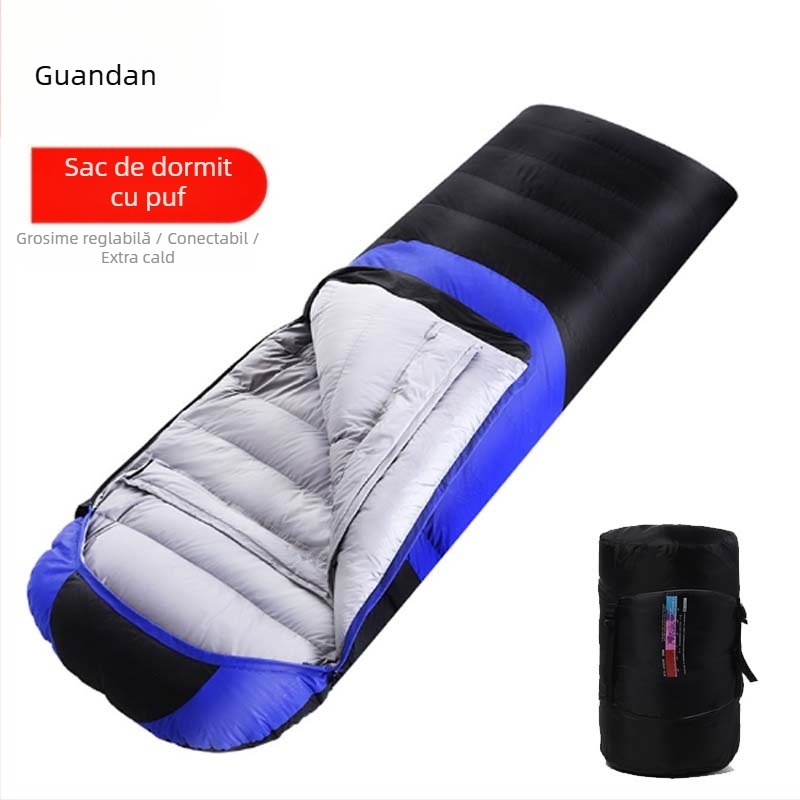 Sac de dormit din puf transfrontalier în stoc, pentru exterior, pentru o singură persoană, pentru camping, ultra-ușor, pentru pauză de prânz, sac de dormit cald din puf de rață, en-gros