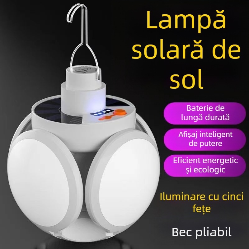 Bec reîncărcabil cu energie solară pentru întreruperi de curent de urgență, potrivit pentru tarabele pieței de noapte și uz casnic, lampă de fotbal pliabilă cu LED-uri, economisitoare de energie, cu lumină puternică