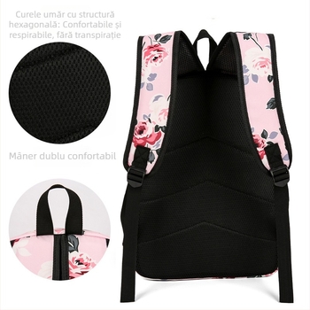 Rucsac casual din trei piese, geantă izolatoare, geantă transfrontalieră, nouă modă florală simplă, rucsac școlar de mare capacitate