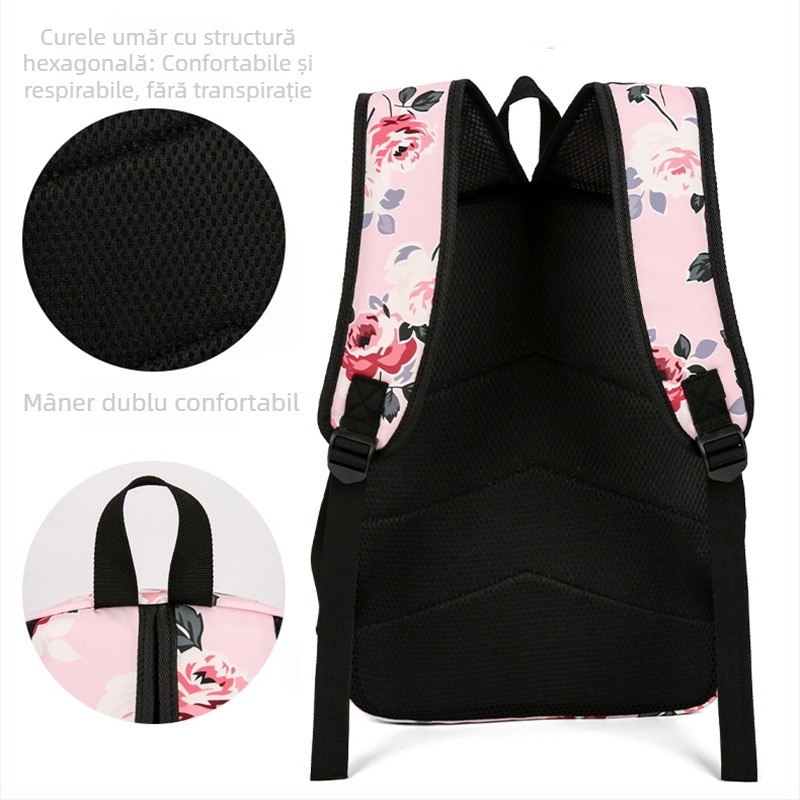Rucsac casual din trei piese, geantă izolatoare, geantă transfrontalieră, nouă modă florală simplă, rucsac școlar de mare capacitate