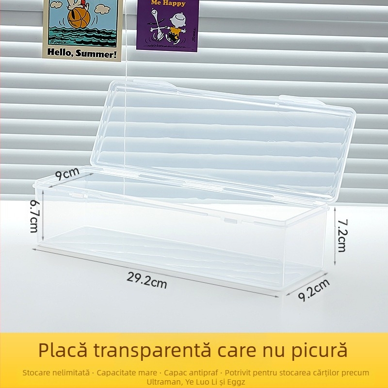 Cutie mică pătrată pentru depozitarea cărților, transparentă, cu capac rabatabil, cutie de depozitare a cărților Yu-Gi-Oh, cutie lungă pentru depozitarea cărților Ultraman