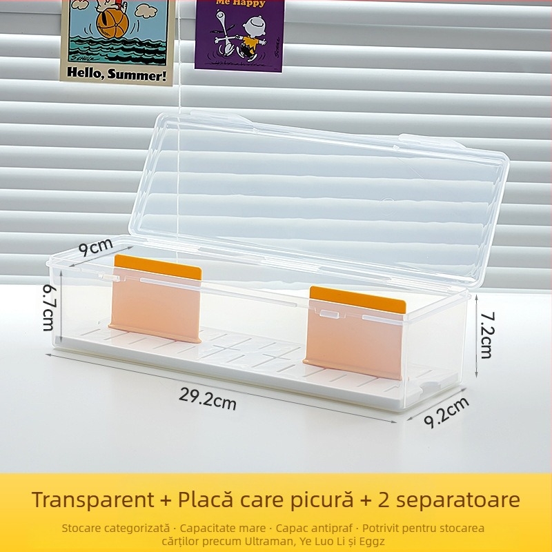 Cutie mică pătrată pentru depozitarea cărților, transparentă, cu capac rabatabil, cutie de depozitare a cărților Yu-Gi-Oh, cutie lungă pentru depozitarea cărților Ultraman