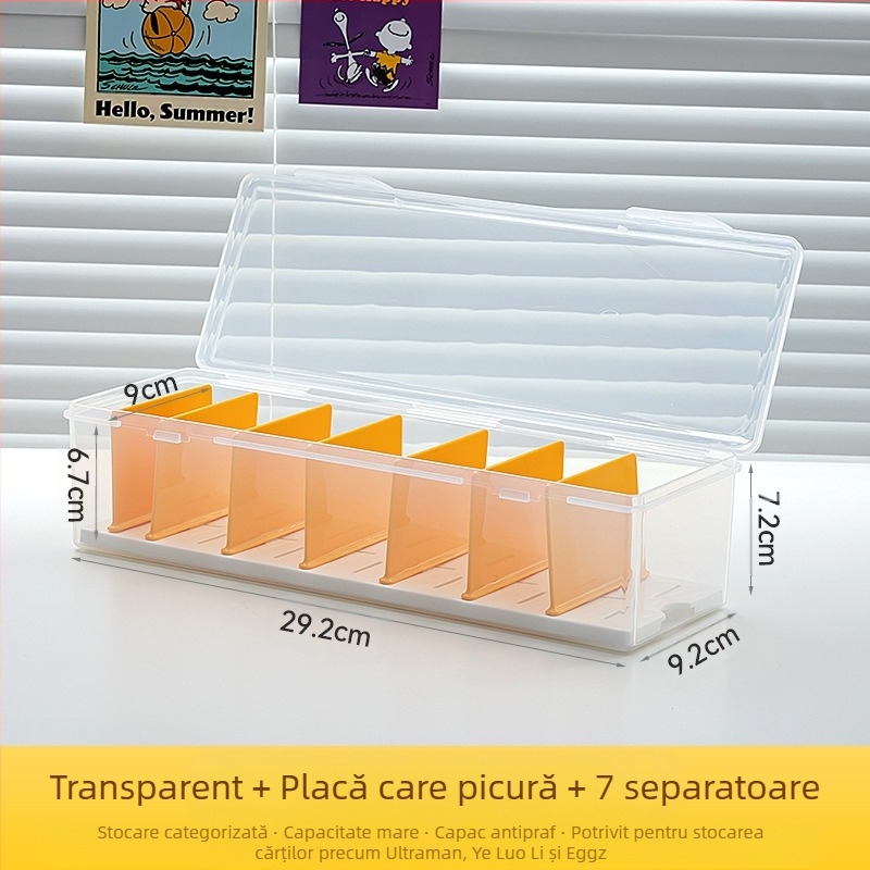 Cutie mică pătrată pentru depozitarea cărților, transparentă, cu capac rabatabil, cutie de depozitare a cărților Yu-Gi-Oh, cutie lungă pentru depozitarea cărților Ultraman