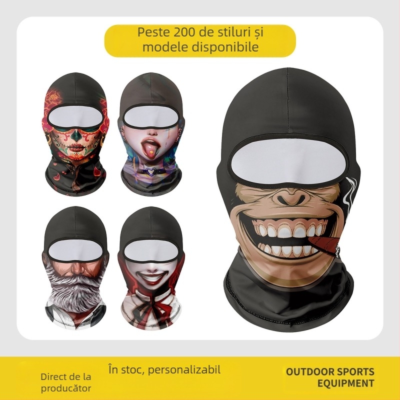Glugă de protecție solară de vară pentru bărbați și femei, cască de motocicletă pentru exterior, glugă căptușită, mască de față amuzantă Facekini pentru pescuit
