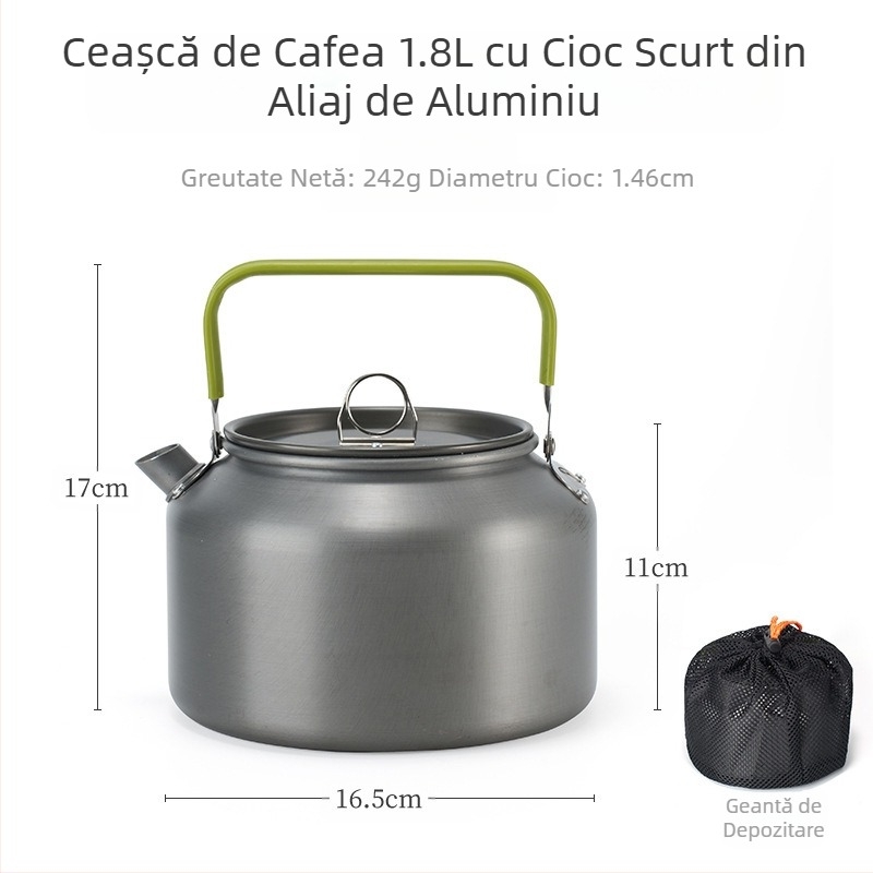 Ceainic din aliaj de aluminiu pentru exterior, ceainic de mare capacitate, portabil, pentru camping, cafetieră, ceainic ultra-ușor de călătorie, 1,8 l