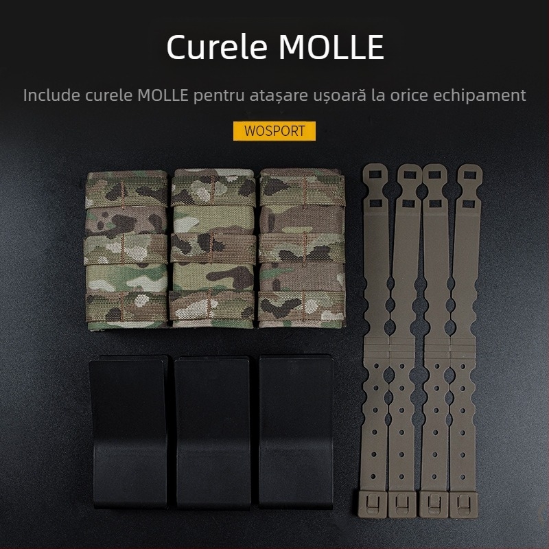 WOSPORT FAST Triple 5.56 Clip Pack (High) Adaptare sistem tactic MOLLE