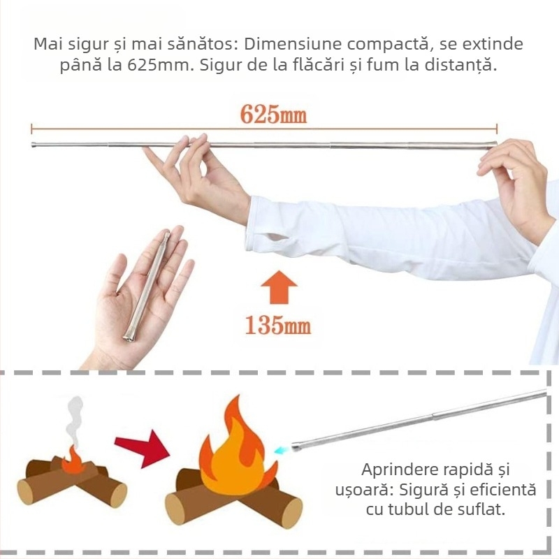 Tub telescopic portabil pentru suflarea focului, cu 6 secțiuni, nou, cu două capete, pentru camping în aer liber, direct din fabrică