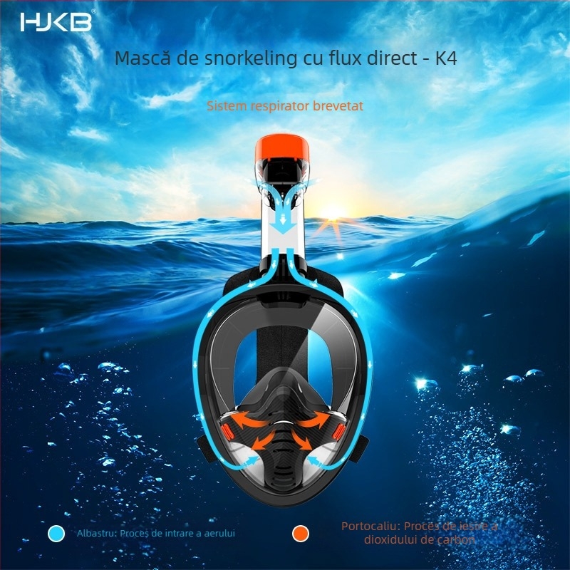Mască de snorkeling, mască de respirație din silicon Three Treasures pentru întreaga față, costum de scafandru complet uscat, anti-sufocare