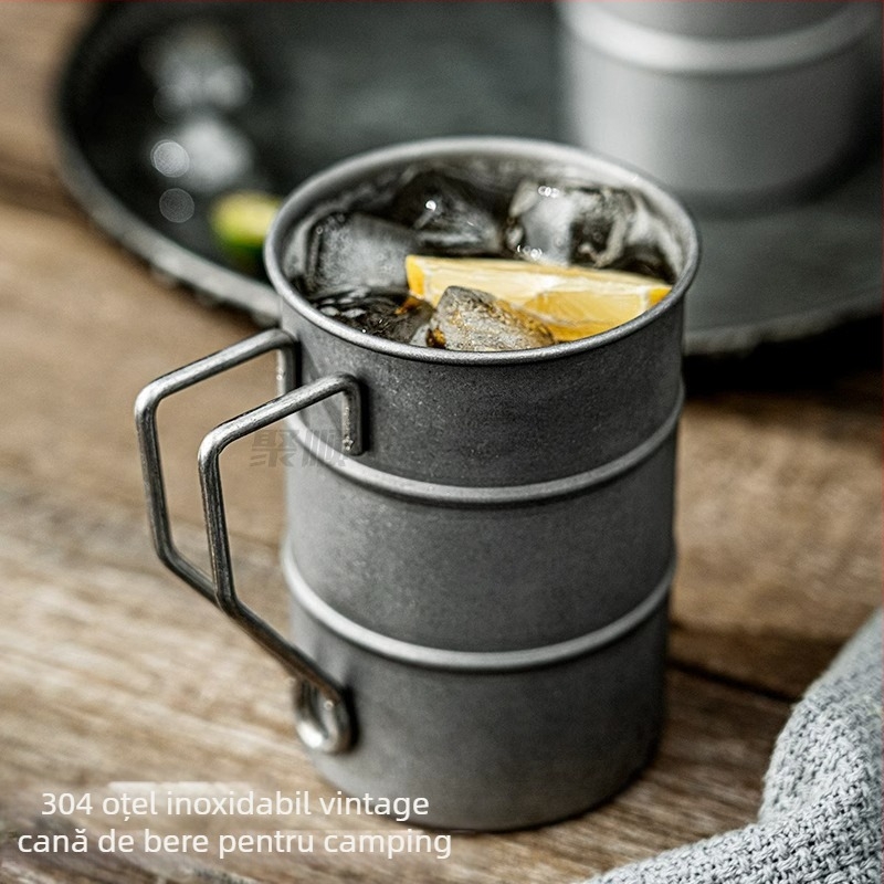 Cana de bere în stil industrial retro, din oțel inoxidabil 304, cană de apă de uz casnic, cană creativă de camping în aer liber, stil industrial retro