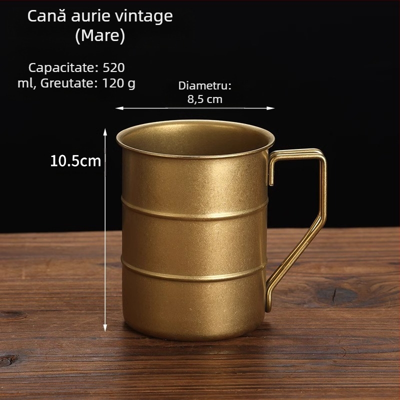 Cana de bere în stil industrial retro, din oțel inoxidabil 304, cană de apă de uz casnic, cană creativă de camping în aer liber, stil industrial retro