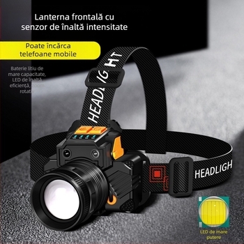 Far cu inducție gestuală LED transfrontalieră, far cu zoom rotativ, încărcare USB, lumină puternică, pescuit nocturn în aer liber, far mic, impermeabil