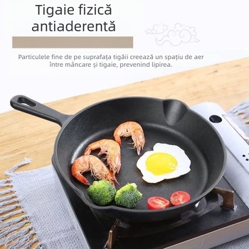 Tigaie din fontă neacoperită, mic dejun, omletă, clătite, tigaie antiaderentă, tigaie din fier pur, cuptor cu inducție, aragaz cu gaz, universală