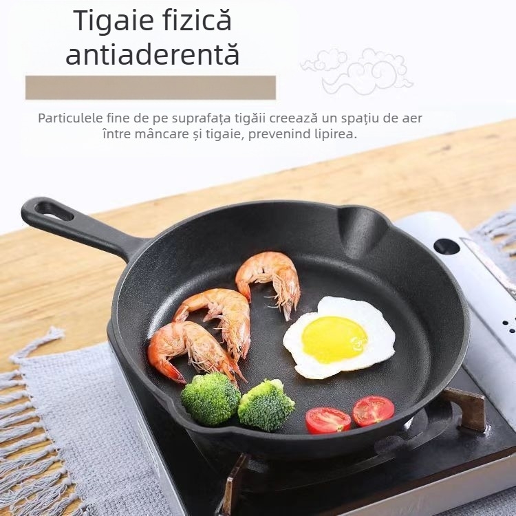 Tigaie din fontă neacoperită, mic dejun, omletă, clătite, tigaie antiaderentă, tigaie din fier pur, cuptor cu inducție, aragaz cu gaz, universală