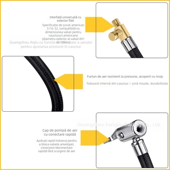 Pompa de aer auto poate fi dezumflată, tub de extensie rapid, extensie rapidă a țevii de aer, țeavă de aer, presare din cupru, mâner de blocare, fără scurgeri de aer