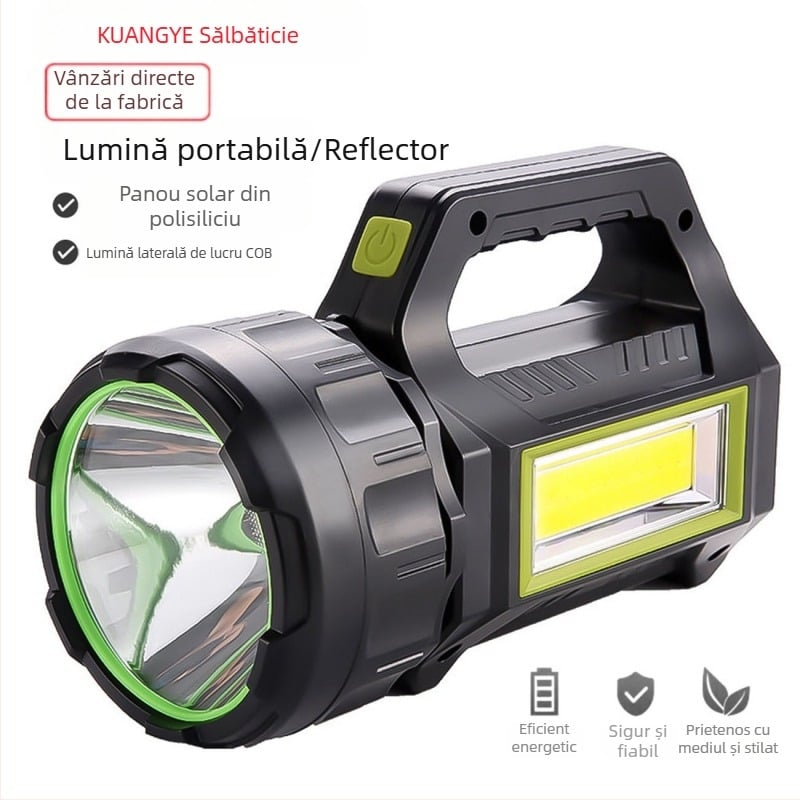 Lampă portabilă cu încărcare solară, lanternă multifuncțională, lumină puternică, portabilă, cu încărcare multifuncțională COB pentru exterior