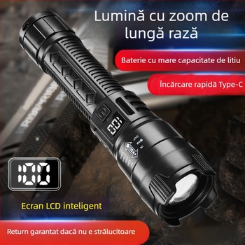 Lanternă multifuncțională din plastic transfrontalieră, lanternă puternică cu rază lungă de acțiune, zoom, afișaj digital cu încărcare, lanternă P50