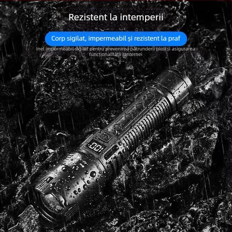 Lanternă multifuncțională din plastic transfrontalieră, lanternă puternică cu rază lungă de acțiune, zoom, afișaj digital cu încărcare, lanternă P50