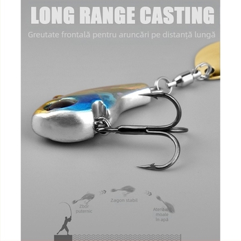 Momeală Vib Luya, cârlig mic cu un singur cârlig, cu paiete rotative, momeală falsă metalică, cu rază lungă de acțiune, costum ușor pentru pescuit maritim la biban armat