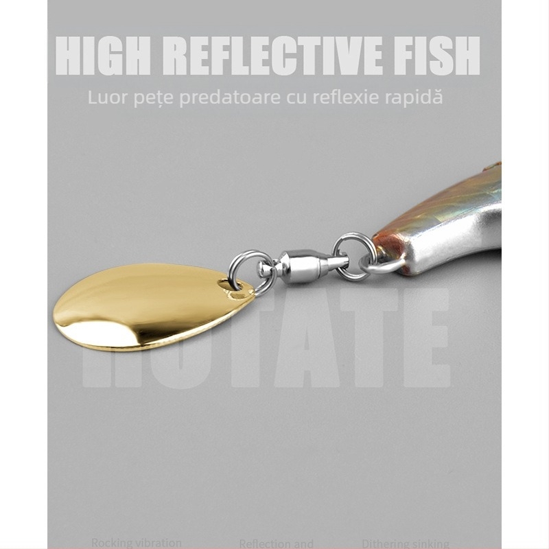 Momeală Vib Luya, cârlig mic cu un singur cârlig, cu paiete rotative, momeală falsă metalică, cu rază lungă de acțiune, costum ușor pentru pescuit maritim la biban armat