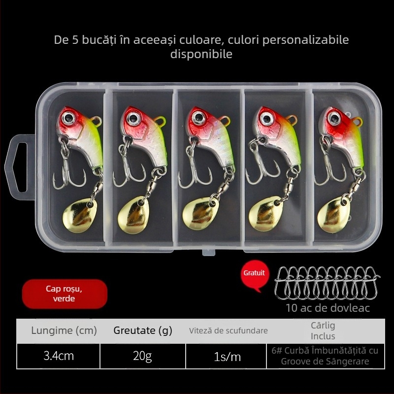 Momeală Vib Luya, cârlig mic cu un singur cârlig, cu paiete rotative, momeală falsă metalică, cu rază lungă de acțiune, costum ușor pentru pescuit maritim la biban armat