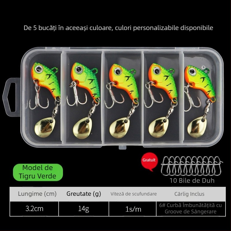 Momeală Vib Luya, cârlig mic cu un singur cârlig, cu paiete rotative, momeală falsă metalică, cu rază lungă de acțiune, costum ușor pentru pescuit maritim la biban armat