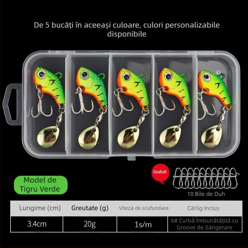 Momeală Vib Luya, cârlig mic cu un singur cârlig, cu paiete rotative, momeală falsă metalică, cu rază lungă de acțiune, costum ușor pentru pescuit maritim la biban armat