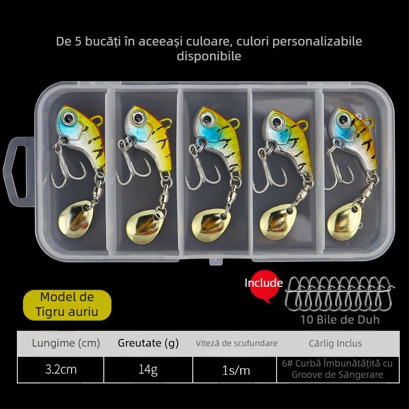 Momeală Vib Luya, cârlig mic cu un singur cârlig, cu paiete rotative, momeală falsă metalică, cu rază lungă de acțiune, costum ușor pentru pescuit maritim la biban armat