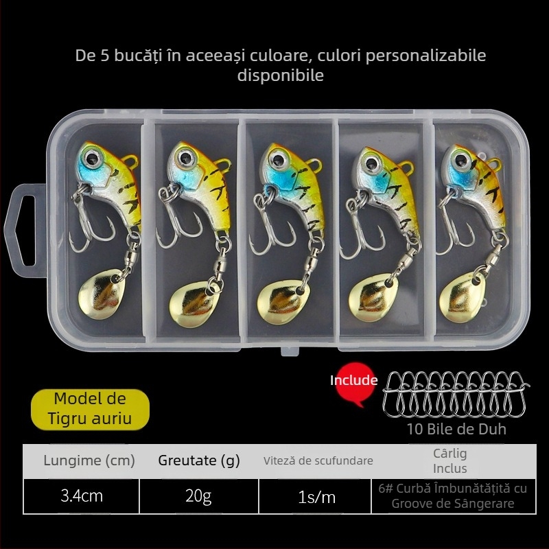 Momeală Vib Luya, cârlig mic cu un singur cârlig, cu paiete rotative, momeală falsă metalică, cu rază lungă de acțiune, costum ușor pentru pescuit maritim la biban armat