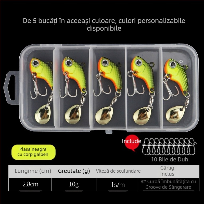 Momeală Vib Luya, cârlig mic cu un singur cârlig, cu paiete rotative, momeală falsă metalică, cu rază lungă de acțiune, costum ușor pentru pescuit maritim la biban armat