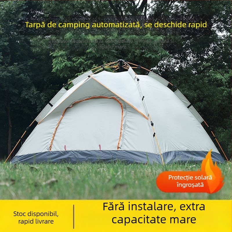 Cort de camping portabil, fără construcție, cu protecție solară argintie, cu ușă dublă, ventilat, rezistent la vânt, ușor, cu deschidere rapidă pentru camping