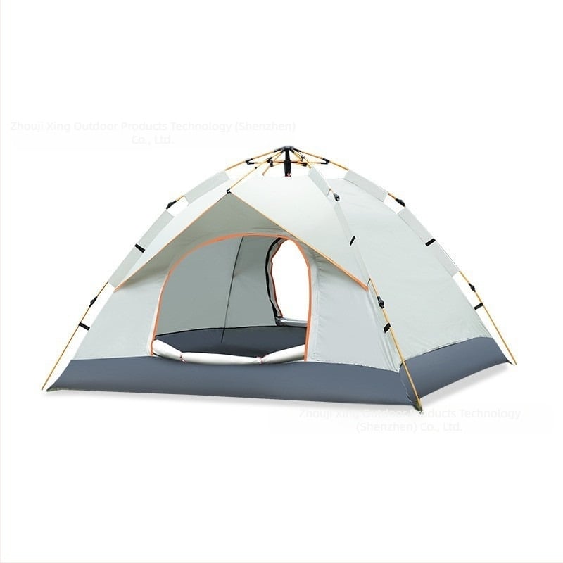 Cort de camping portabil, fără construcție, cu protecție solară argintie, cu ușă dublă, ventilat, rezistent la vânt, ușor, cu deschidere rapidă pentru camping