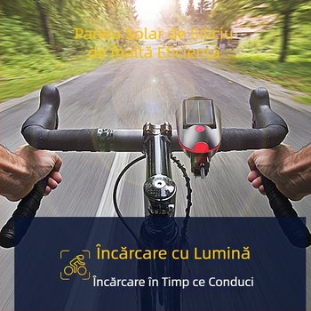 Lampă de bicicletă cu far solar, lampă cu claxon, reîncărcabilă prin USB, lanternă solară pentru bicicletă